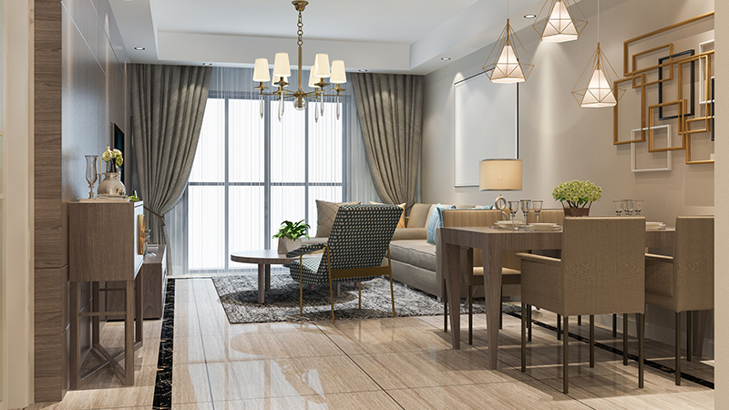 Sala de jantar em plano aberto